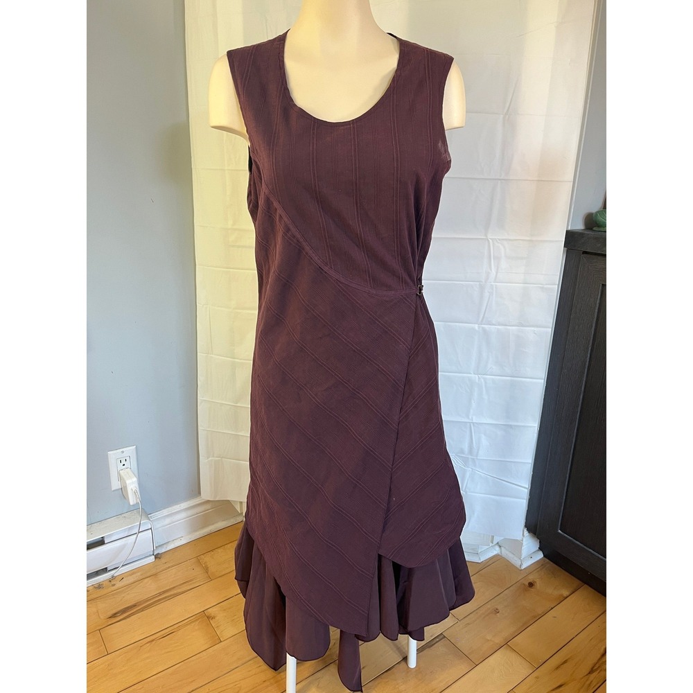 Vintage Purple Taupe Asymmetrical Layered Sleeveless Midi Dress